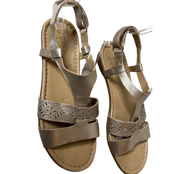 Naturalizer Womens Leather Sandals With Laser Cut Straps 8M Beige Ankle Closure - Picture 3 of 14